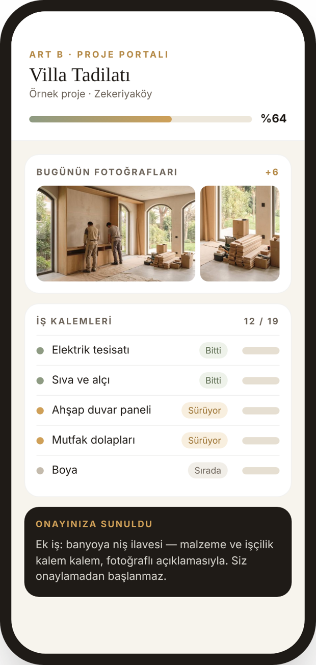 Art B müşteri proje portalı — örnek ekran